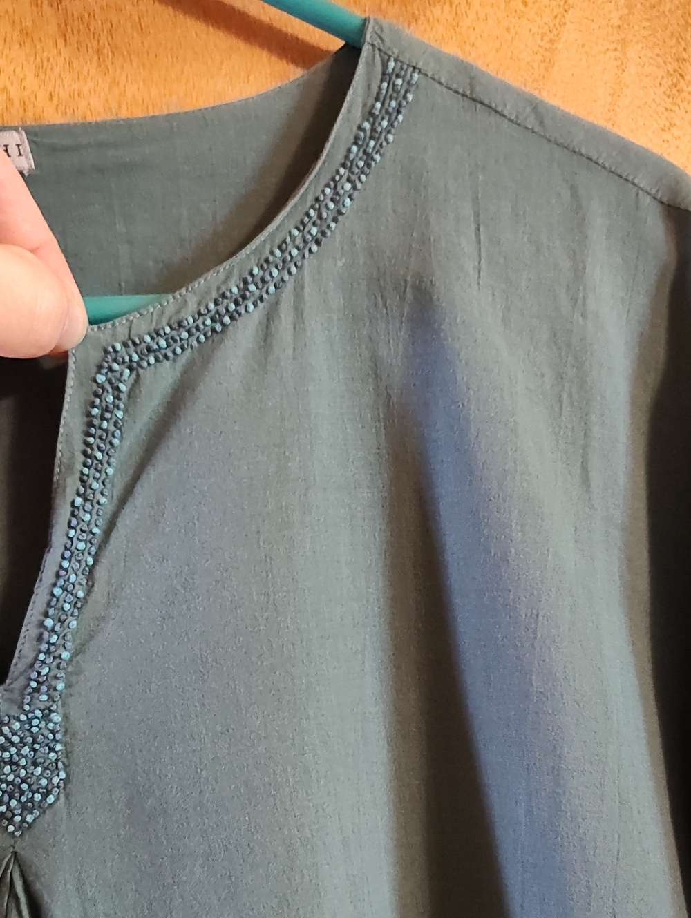 Coyuchi Organic Cotton Split Neck Tunic Twilight Blue Embroidery XL *See Meas. - Picture 4 of 15